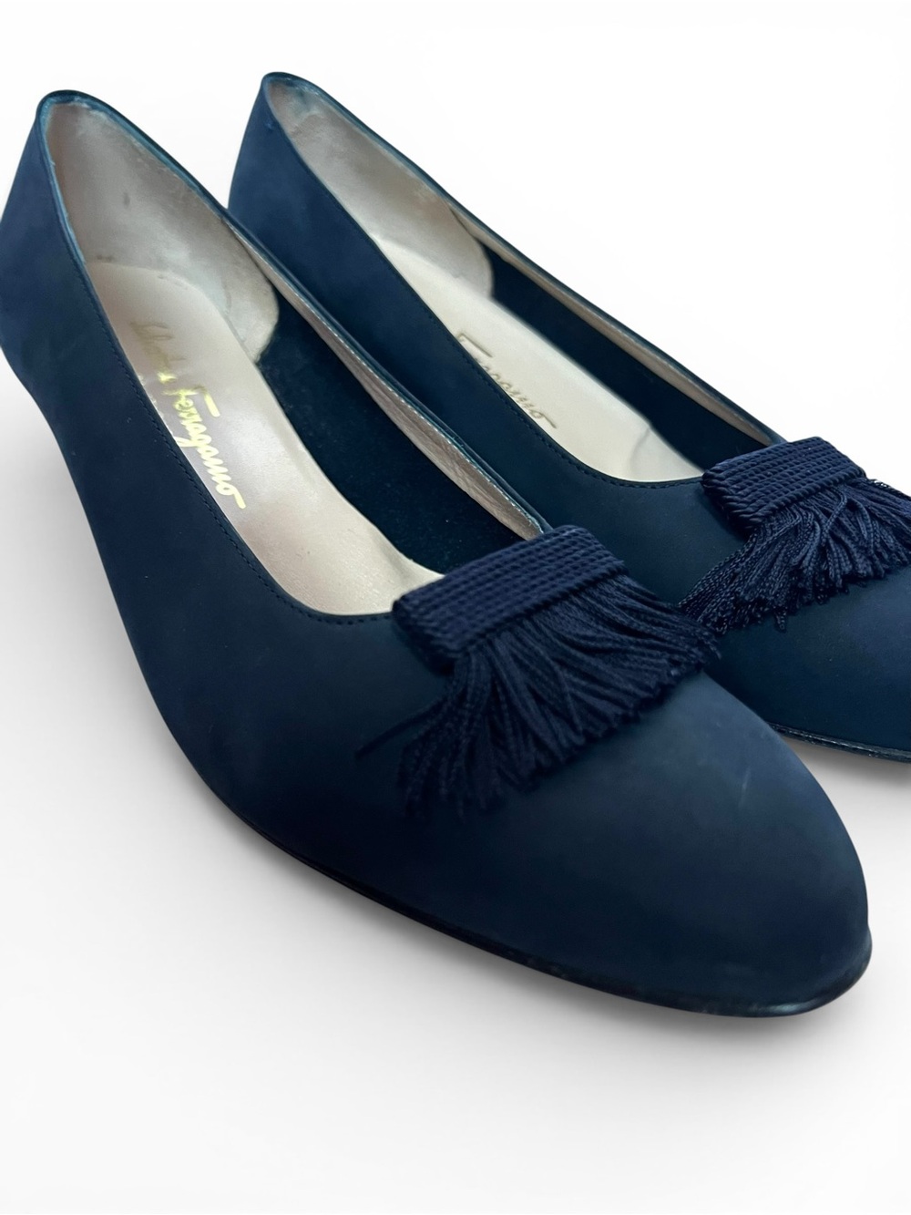Salvatore Ferragamo Size 10 Navy Tassel Loafers Low Heel Pumps Italy